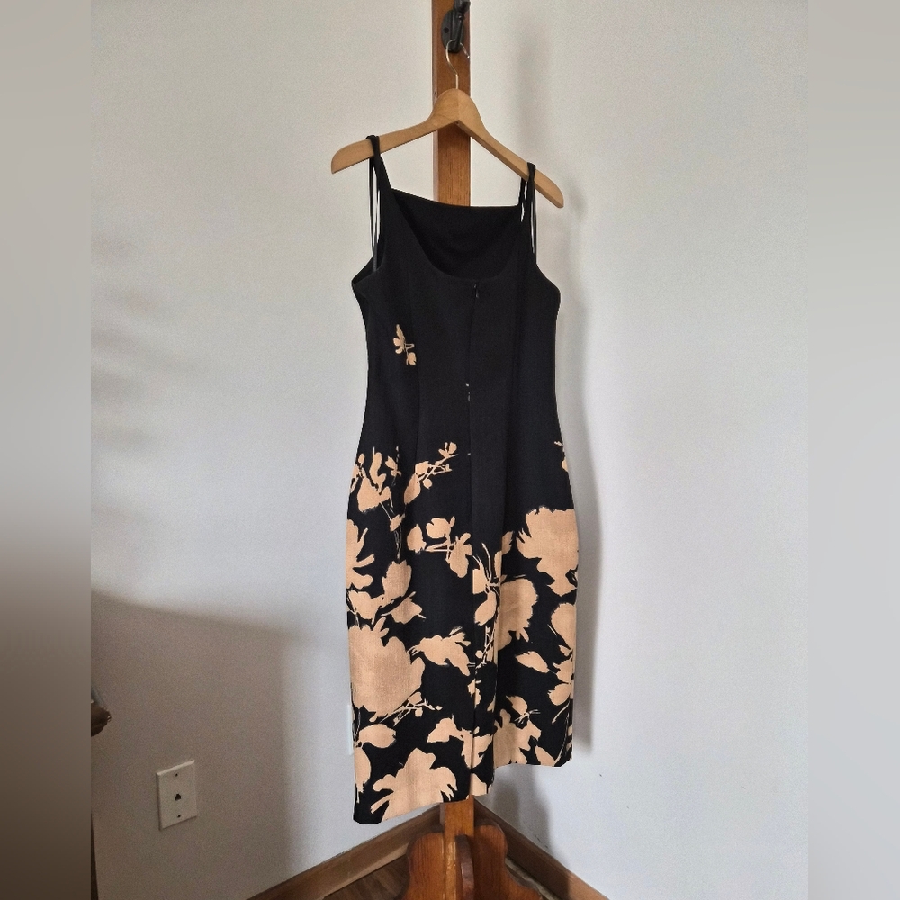 Donna Karan Black and Tan Floral Midi Dress